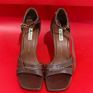 Brown Leather Ankle-Strap Heels